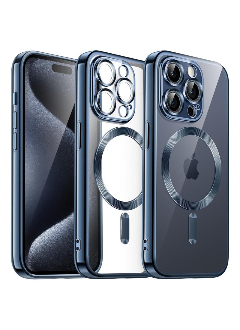 ELTRAZONE Electroplated Case for iPhone 15 Pro Max 6.7-Inch, Camera Lens Full Protection, Compatible with MagSafe Wireless Charging, Shockproof Soft TPU Phone Cover (Blue) - Image 1