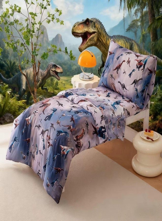 SDIII 4 Piece 3D Dinosaur Toddler Bedding Set Soft Microfiber Dinosaur Toddler Boy Bedding Set with Comforter, Fitted Sheet, Flat Sheet and Pillowcase - Image 2