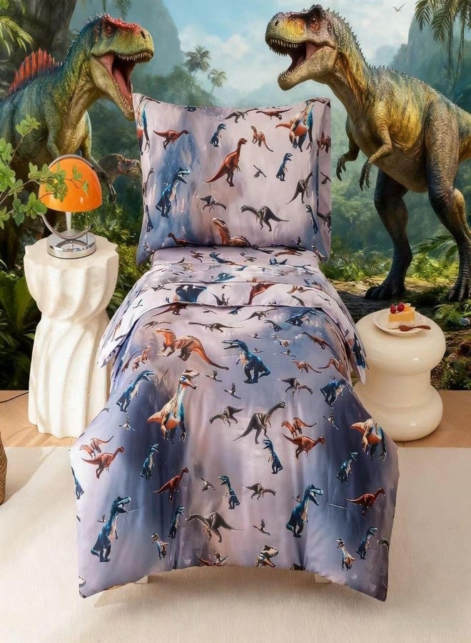 SDIII 4 Piece 3D Dinosaur Toddler Bedding Set Soft Microfiber Dinosaur Toddler Boy Bedding Set with Comforter, Fitted Sheet, Flat Sheet and Pillowcase - Image 1