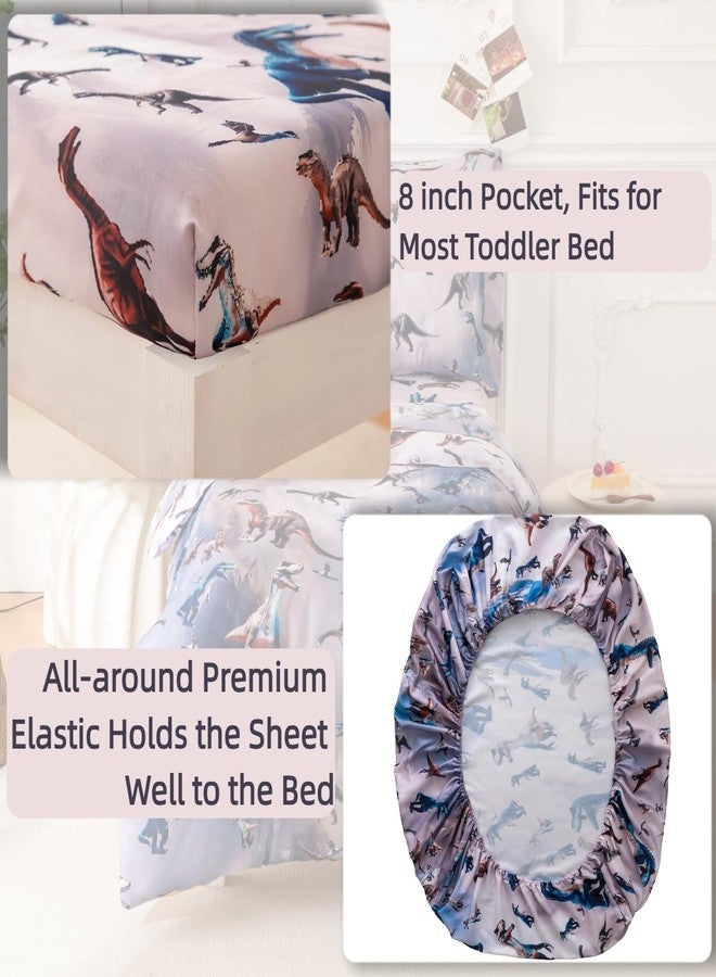 SDIII 4 Piece 3D Dinosaur Toddler Bedding Set Soft Microfiber Dinosaur Toddler Boy Bedding Set with Comforter, Fitted Sheet, Flat Sheet and Pillowcase - Image 3