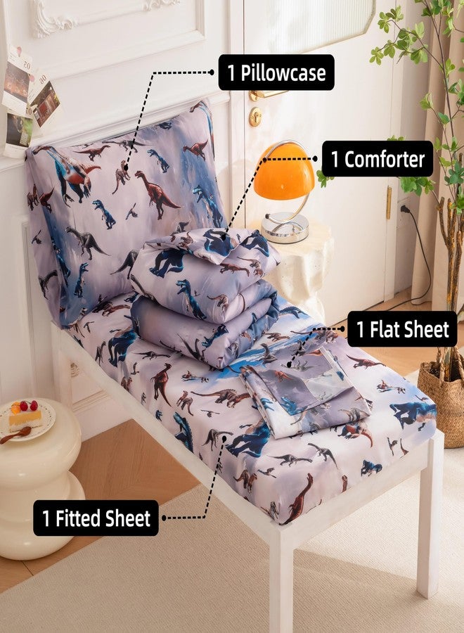 SDIII 4 Piece 3D Dinosaur Toddler Bedding Set Soft Microfiber Dinosaur Toddler Boy Bedding Set with Comforter, Fitted Sheet, Flat Sheet and Pillowcase - Image 5