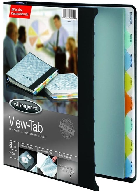 Wilson Jones 55095 View-Tab Presentation Round Ring View Binder w/Tabs, 1" Cap, Black