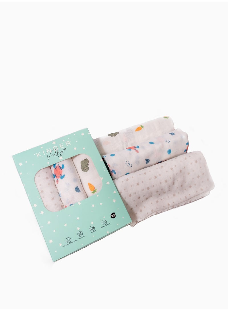 كايندر فالي Kinder Valley Muslin Blanket Set – 3-Pack (Bunny, Sea Turtle & Star - Image 5