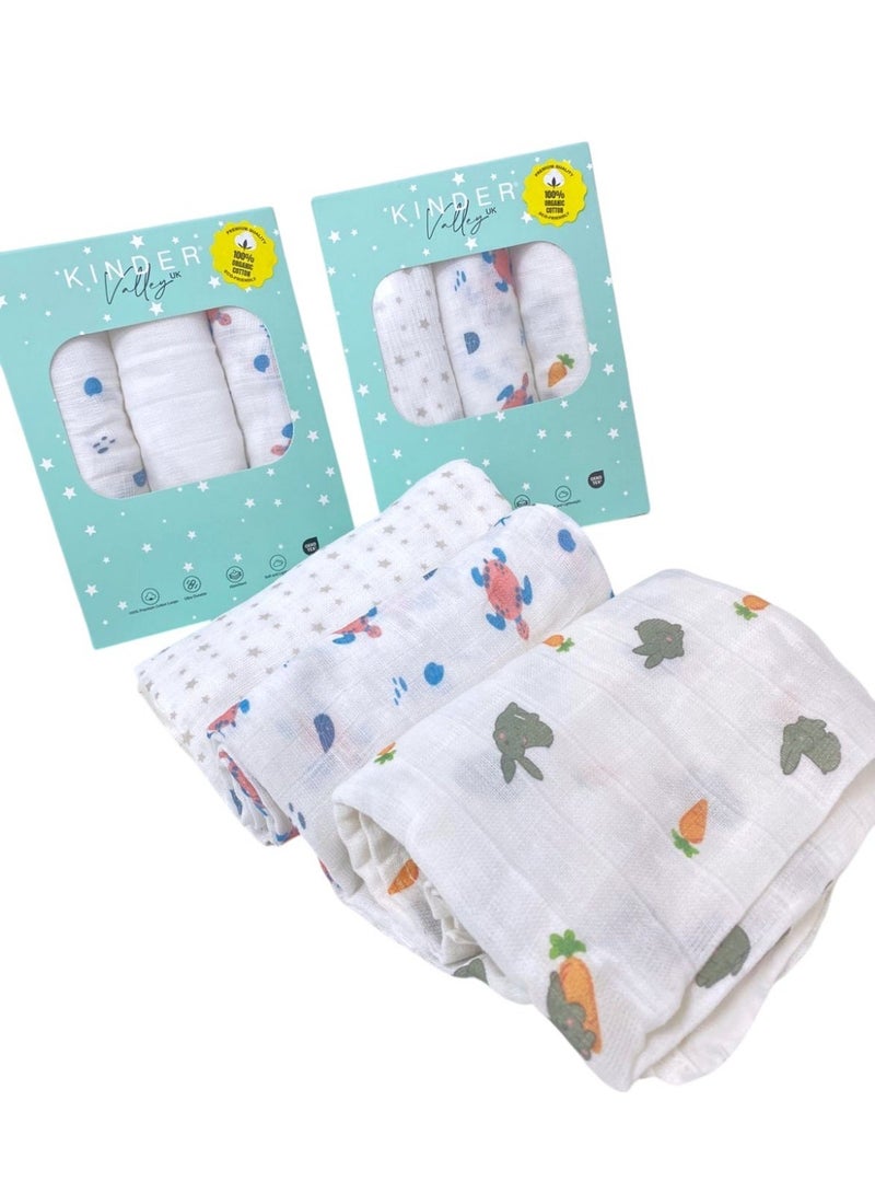 كايندر فالي Kinder Valley Muslin Blanket Set – 3-Pack (Bunny, Sea Turtle & Star - Image 2
