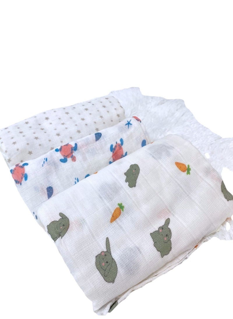 كايندر فالي Kinder Valley Muslin Blanket Set – 3-Pack (Bunny, Sea Turtle & Star - Image 4
