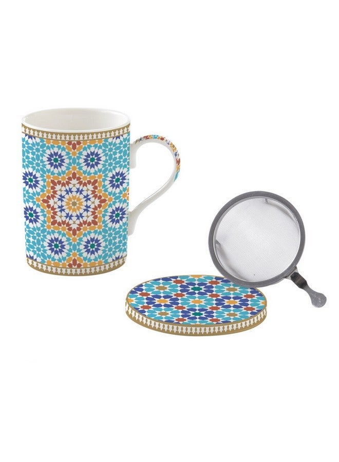 إيزي لايف طقم كوب وصحن مع مصفاة شاي بتصميم مراكش متعدد الألوان  مل - Image 1