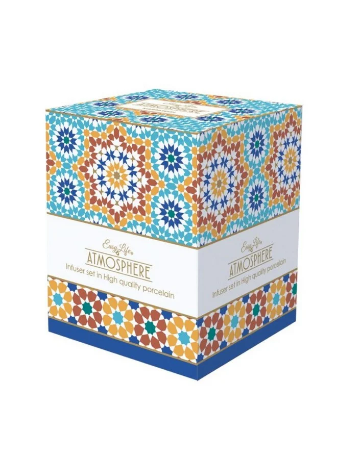 إيزي لايف طقم كوب وصحن بمصفاة بتصميم مراكشي ألوان متعددة 350 مل R0105#MARR