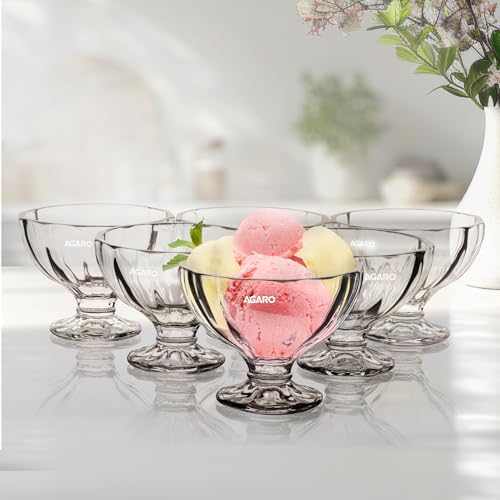AGARO Glass Elegant Ice Cream Bowl 140ml Set of 6, Ice Cream Bowl, Dessert Cup for Sundae, Sweets, Snacks, Fruit, Pudding, Nuts Or Dip, Serving Bowls, Tableware Set, Transparent - Image 1