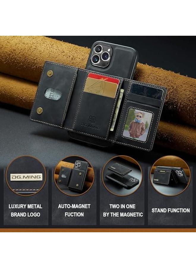 erorex Leather Wallet Phone Cases For Iphone 15 Pro Max 6.7'' 2 In 1 Leather Phone Case Back Cover Magnetic Detachable With Trifold Wallet Card Holder Pocket Detachable Back Cover Black  - Image 3