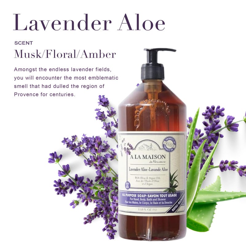 A LA MAISON French Liquid Hand Soap, Lavender Aloe - Natural Hand Wash Made with Essential Oils - Biodegradable, Plant-Based, Vegan, Cruelty-Free, Alcohol & Paraben Free (33.8 oz, 1 Pack) - Image 1