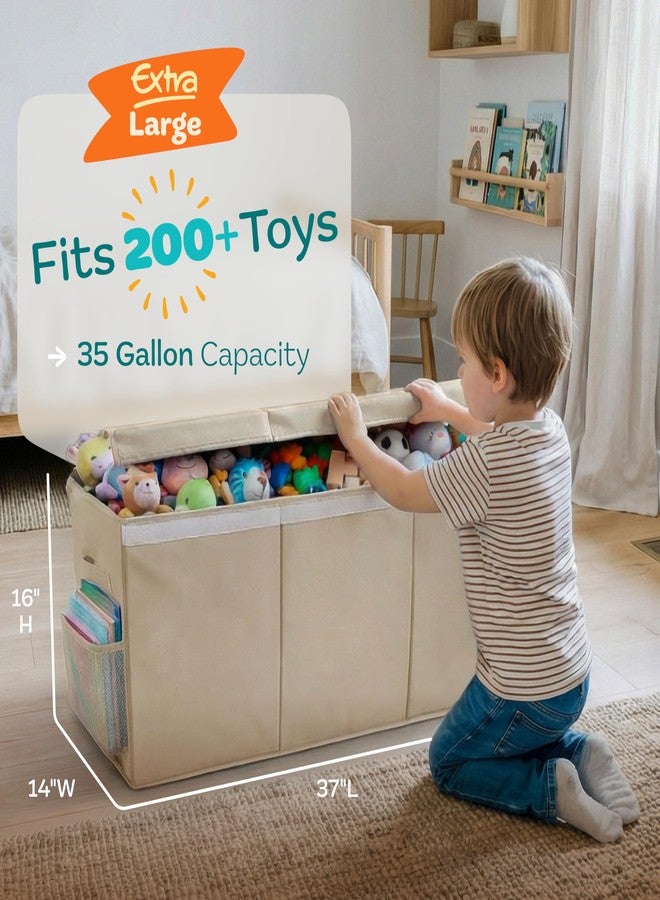 SoftOwl Extra Large Toy Storage Organizer with Lid - Sturdy, Collapsible Toy Chest Storage Box Design - Toys Bin with Dividers for Kids, Nursery, Bedroom, Playroom 37"x16"x14" - Image 2