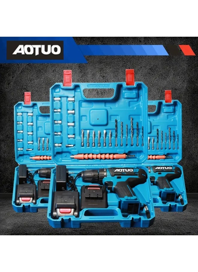 AOTUO 98V cordless drill, two lithium-ion batteries and fast charger, 3/8-inch drill kit, 25+ 3-position clutch, LED work light, variable speed drill, 256 pounds of torque, 24 accessories  - Image 2