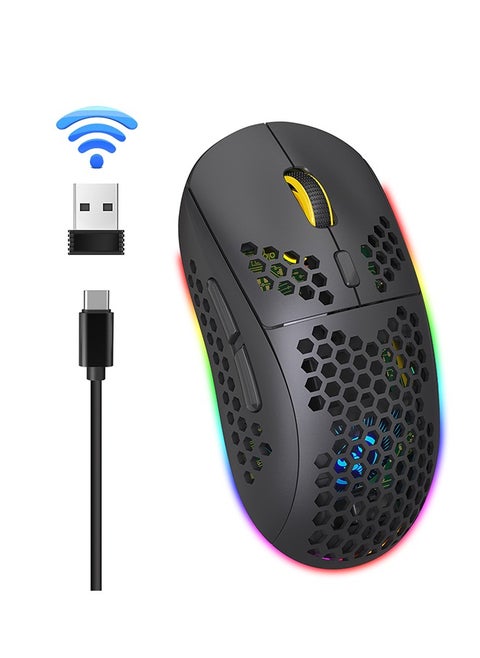Wireless Bluetooth Gaming Mouse, Honeycomb Wireless Gaming Mice, 3 Modes(BT5.0, BT3.0 and USB 2.4GHz) with 3600 DPI, RGB Backlit-Black Rechargeable Silent Bluetooth Wireless Mouse - Black