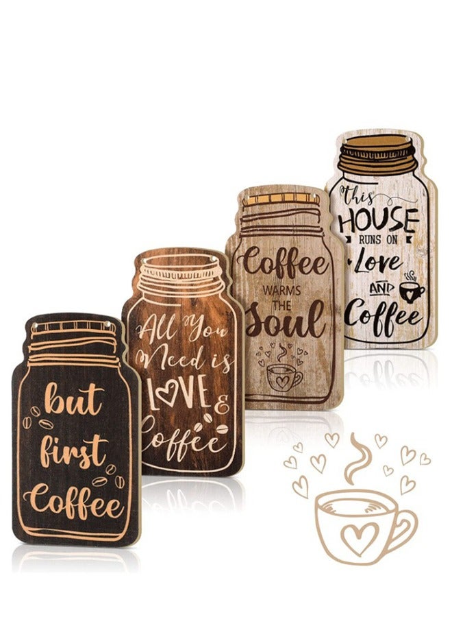 BF HOME 4 Pieces Vintage Kitchen Wooden Hanging Sign Creative Coffee Shop Decorative Perfect for Coffee Bar Kitchen Office and Home Wall Decor - Image 2