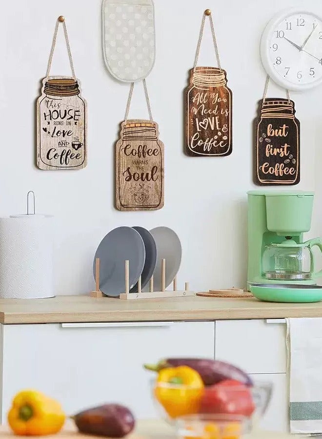 BF HOME 4 Pieces Vintage Kitchen Wooden Hanging Sign Creative Coffee Shop Decorative Perfect for Coffee Bar Kitchen Office and Home Wall Decor - Image 3