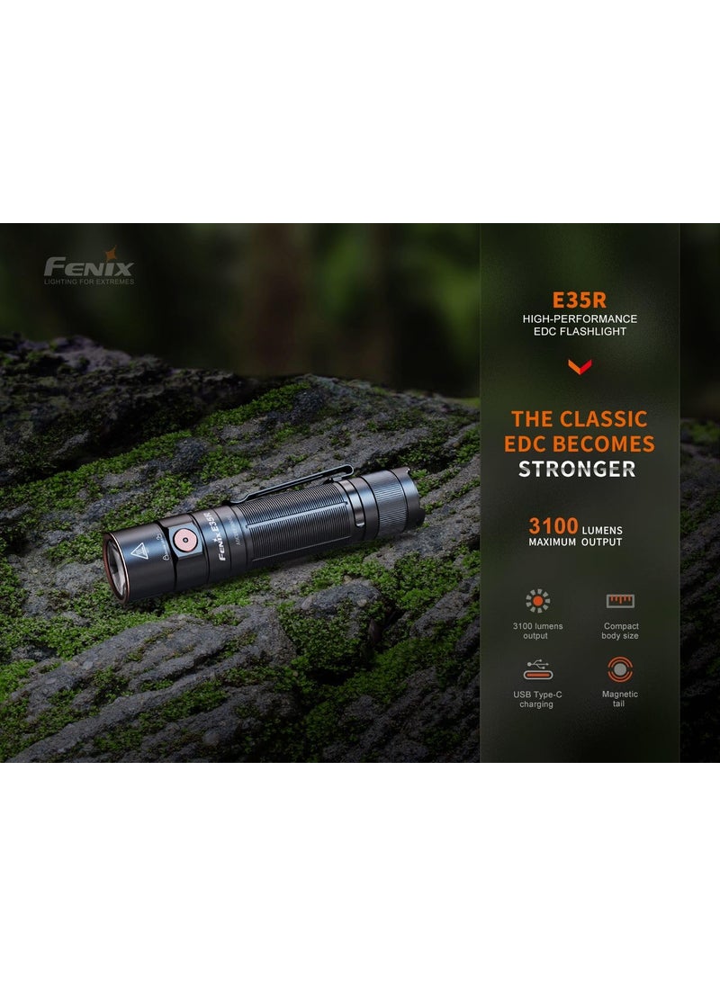 Fenix E35R EDC LED Flashlight 3100 Lumens USBC Rechargeable High Lumen Performance Flashlight