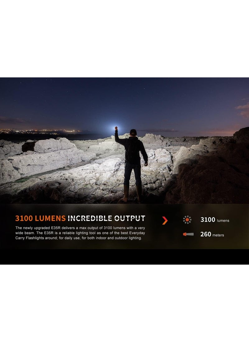 Fenix E35R EDC LED Flashlight 3100 Lumens USBC Rechargeable High Lumen Performance Flashlight