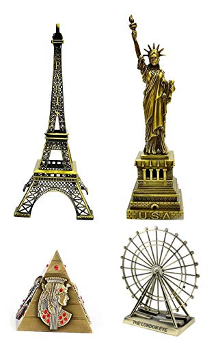 Lilone Metal Paris Eiffel Tower, Statue of Liberty, Pyramid, London Eye Showpiece Combo for Home Decoration Items, Birthday, Standard - Image 1