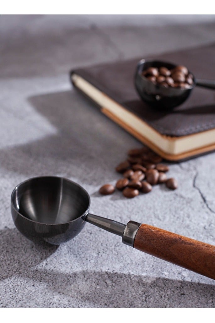 مغرفة قهوة ريترو من الستانلس ستيل مع مقبض من خشب الجوز الأسود – سعة 30 مل - Image 1