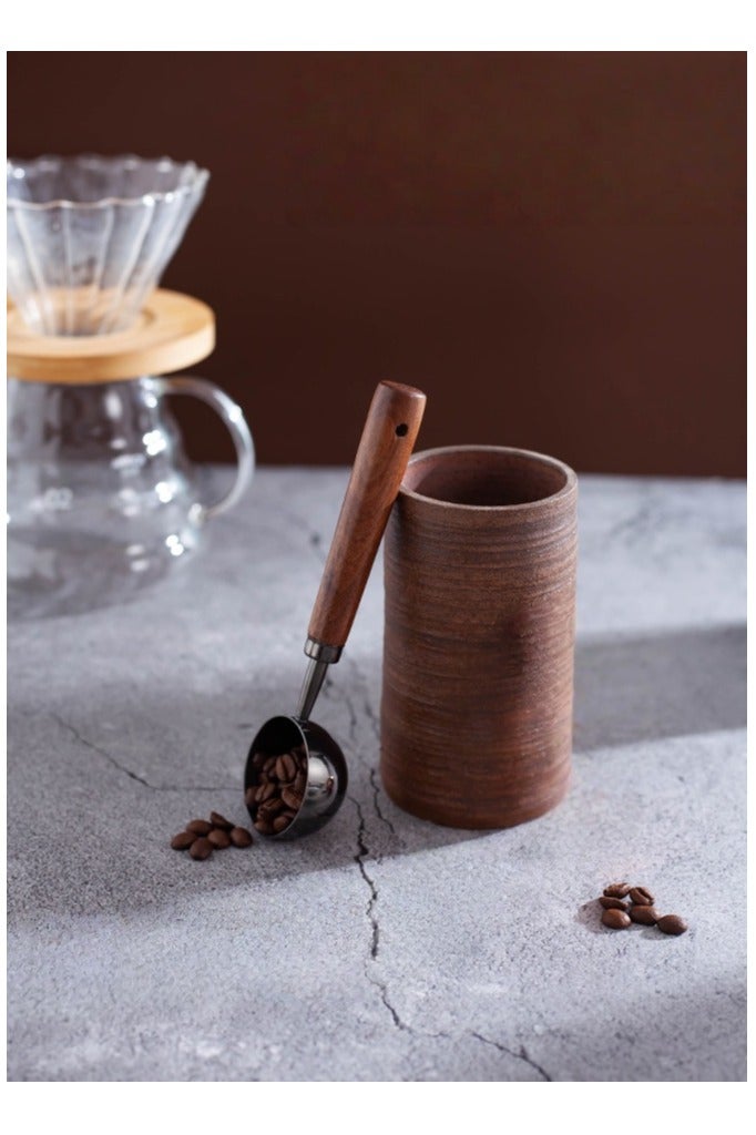 مغرفة قهوة ريترو من الستانلس ستيل مع مقبض من خشب الجوز الأسود – سعة 30 مل - Image 4