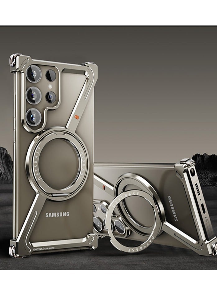 عام غطاء هاتف متوافق مع Samsung Galaxy S25 Ultra، حماية 360 درجة، تصميم رفيع، حامل بإطار ألومنيوم معدني بدون إطار، غطاء واقي بمستوى حماية من الصدمات.