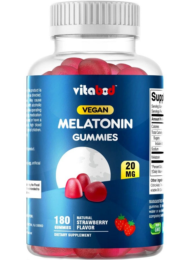 Vitabod Melatonin 20mg Gummies - 180 Count - Drug Free - Natural Strawberry Flavor - Vegetarian, Non-GMO, Gluten Free (1 Bottles) - Image 1