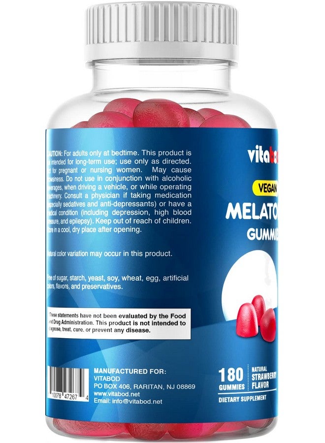 Vitabod Melatonin 20mg Gummies - 180 Count - Drug Free - Natural Strawberry Flavor - Vegetarian, Non-GMO, Gluten Free (1 Bottles) - Image 5