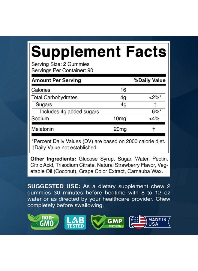 Vitabod Melatonin 20mg Gummies - 180 Count - Drug Free - Natural Strawberry Flavor - Vegetarian, Non-GMO, Gluten Free (1 Bottles) - Image 2