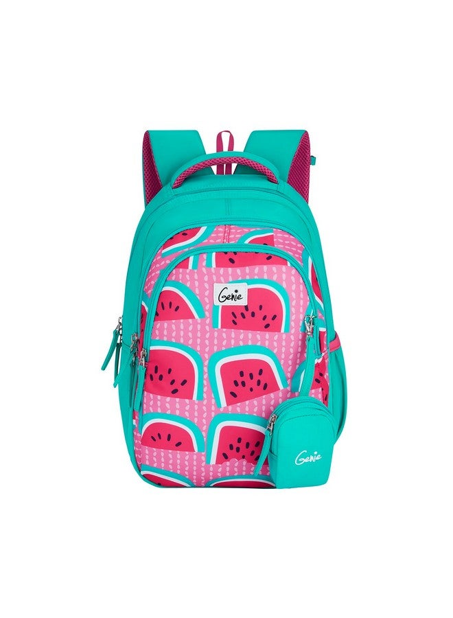 Genie Fruity Kids Backpacks, 15" Cute, Colourful Bags for Girls, Water Resistant and Lightweight, 3 Compartment with Happy Pouch, 20 Liters, Nylon Twill, Teal - Image 1