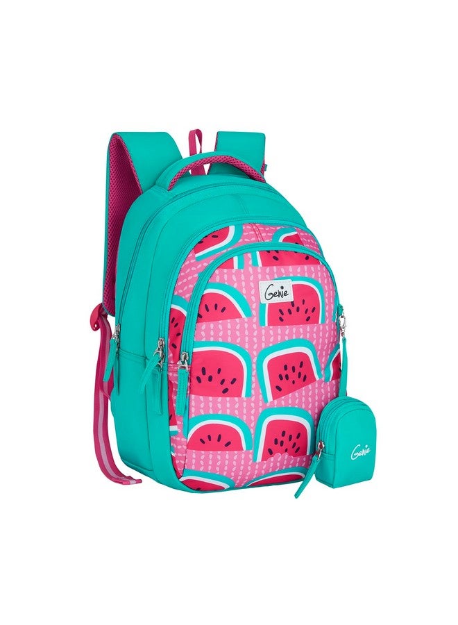 Genie Fruity Kids Backpacks, 15" Cute, Colourful Bags for Girls, Water Resistant and Lightweight, 3 Compartment with Happy Pouch, 20 Liters, Nylon Twill, Teal - Image 3