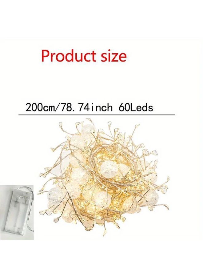 أضواء LED سلسلة كرات الثلج المتشققة باللون الأبيض الدافئ بطول 200 سم لديكور حفلات الزفاف والأماكن الداخلية - Image 2