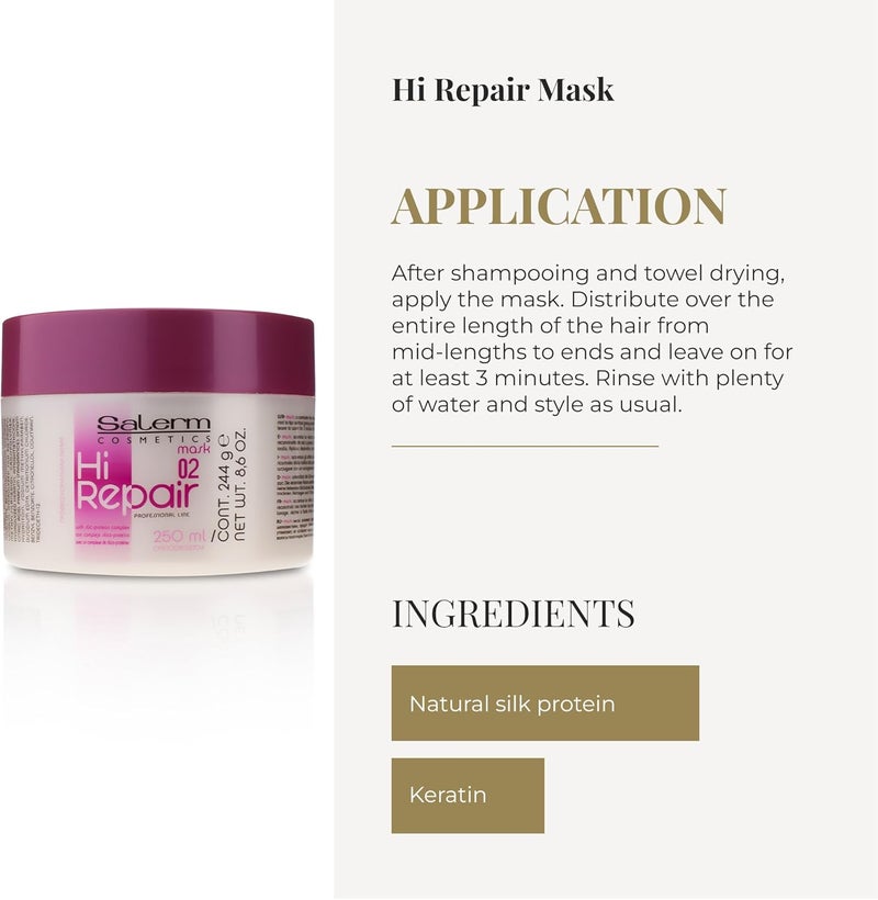 Salerm Cosmetics Hi Repair Hair Mask 250ml - Professional Hair Treatment - Image 4