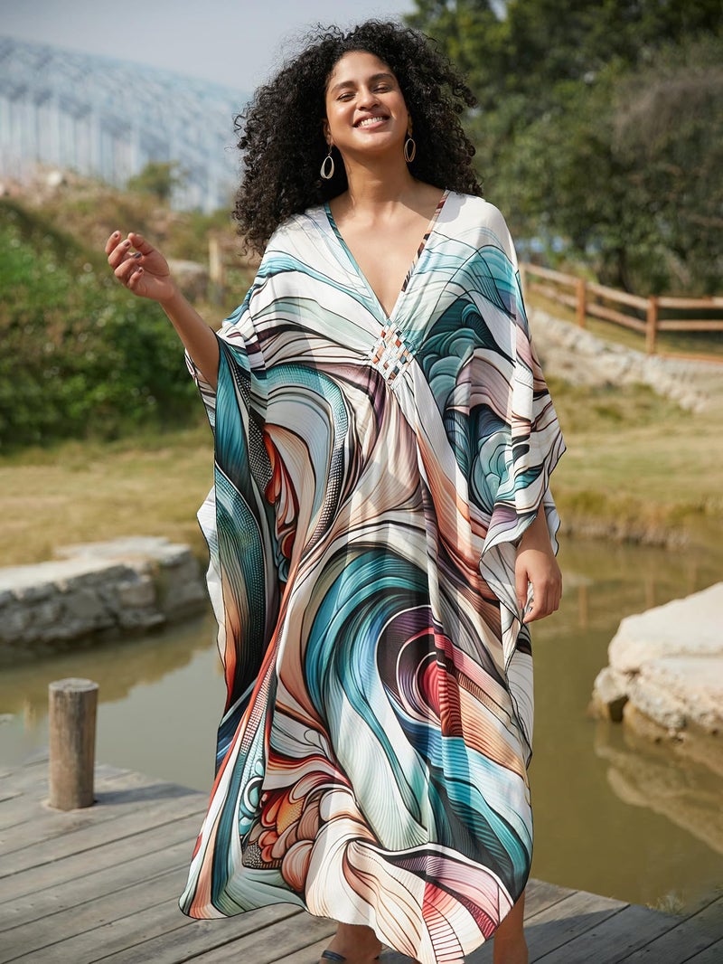 KEYLORTING Women's Plus Size Kaftan Dress â€“ plus size maxi dress Moo Moos Beach Cover Up,Bathing Suit Cover-Up Loungewear - Image 4