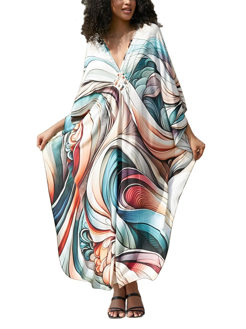 KEYLORTING Women's Plus Size Kaftan Dress â€“ plus size maxi dress Moo Moos Beach Cover Up,Bathing Suit Cover-Up Loungewear - Image 1