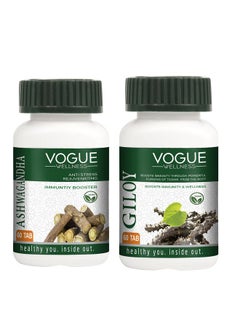 Vogue Wellness Giloy Tablets For Boost Immunity+ Ashwagandha Tablet For Anti Stress Ablets-`60 Tablets-(Combo Of 2)  - Image 1