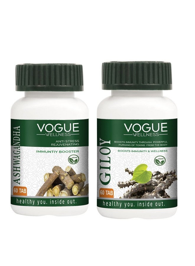 Vogue Wellness Giloy Tablets For Boost Immunity+ Ashwagandha Tablet For Anti Stress Ablets-`60 Tablets-(Combo Of 2)  - Image 1