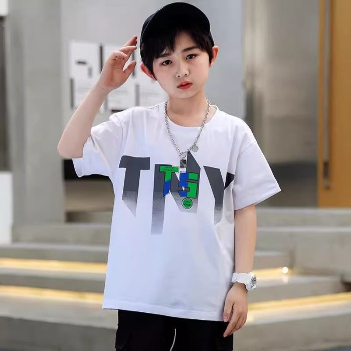 Boys' Summer Short-sleeved Cotton T-shirt 2025 New Children's Students Handsome Fried Street Middle and Big Children's Summer Top Trendy - Image 1