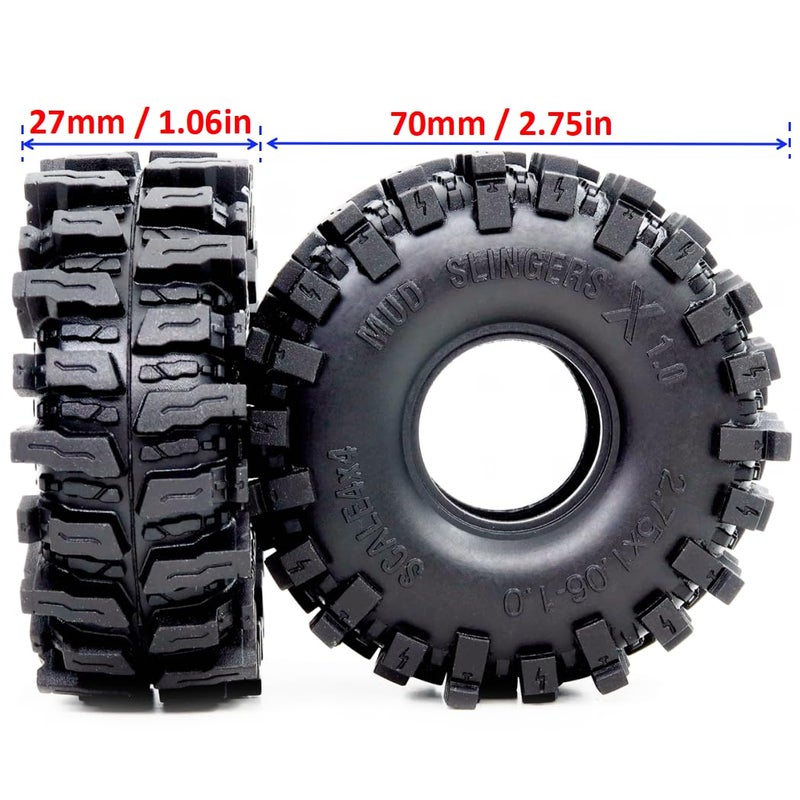 HOBBYSOUL 1.0 Crawler Tires 70mm Tall 1.0'' Mud Slingers X Super Soft Sticky Tyre for RC 1/24 SCX24 1/18 TRX4M Upgrades - Image 2