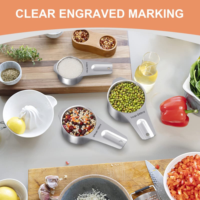EWFEN Measuring Cups and Spoons Set of 20, 7 Stainless Steel Nesting Measuring Cups & 7 Spoons, 1 + Leveler & 5 Mini Measuring Spoons for Cooking & Baking - Image 5