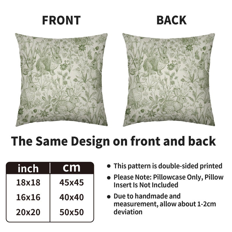 Smozenith Easter Spring Green Pillow Covers 18X18 Set of 2, Vintage Flower Rabbit Bunny Floral Botanical Print Decorative Throw Pillow Covers Outdoor Farmhouse Seasonal Cushion Cases Couch Sofa Bed Decor - Image 4