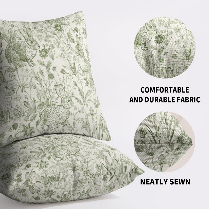 Smozenith Easter Spring Green Pillow Covers 18X18 Set of 2, Vintage Flower Rabbit Bunny Floral Botanical Print Decorative Throw Pillow Covers Outdoor Farmhouse Seasonal Cushion Cases Couch Sofa Bed Decor - Image 5