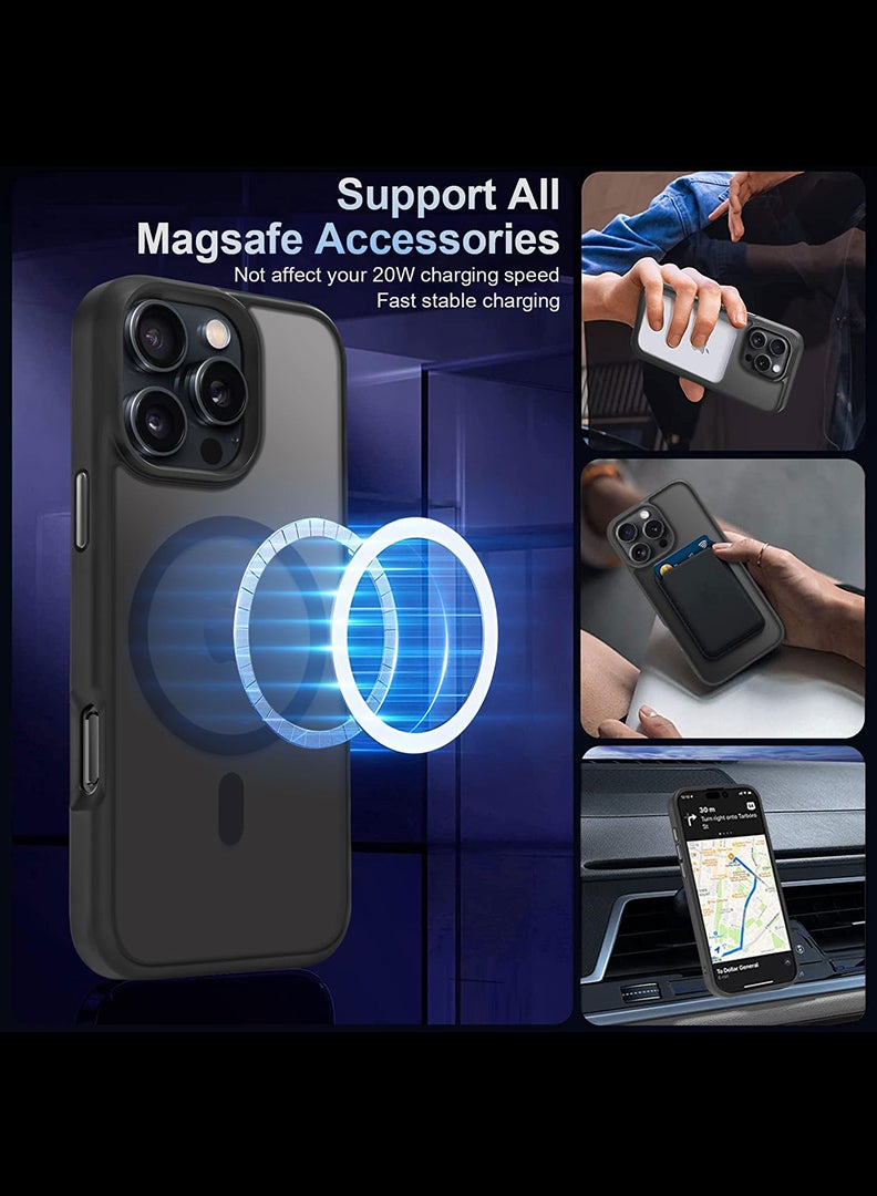 Case for iPhone 16 Pro Max with Sensitive Camera Control Capture Button, Compatible with MagSafe, Translucent Matte Shockproof Case for 16 Pro Max 6.9, Black