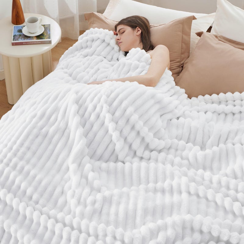 Bedsure GentleSoft King Throw Blanket for Couch - Cozy Soft Blankets for Women, Cute Small Fleece Throws for Girls, Bright White, 108x90 Inches - Image 3