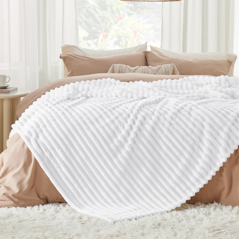 Bedsure GentleSoft King Throw Blanket for Couch - Cozy Soft Blankets for Women, Cute Small Fleece Throws for Girls, Bright White, 108x90 Inches - Image 2