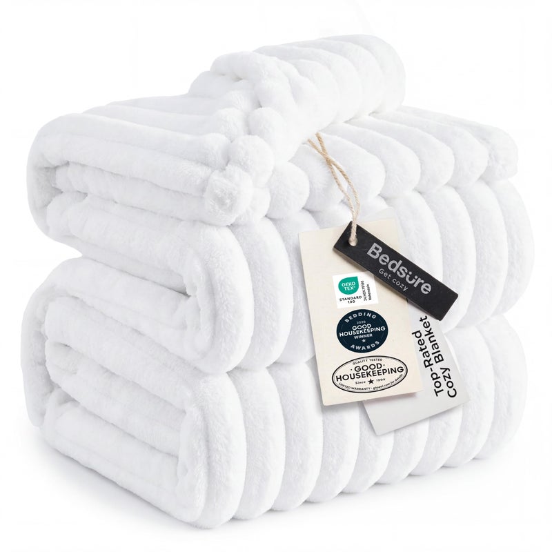 Bedsure GentleSoft King Throw Blanket for Couch - Cozy Soft Blankets for Women, Cute Small Fleece Throws for Girls, Bright White, 108x90 Inches - Image 1