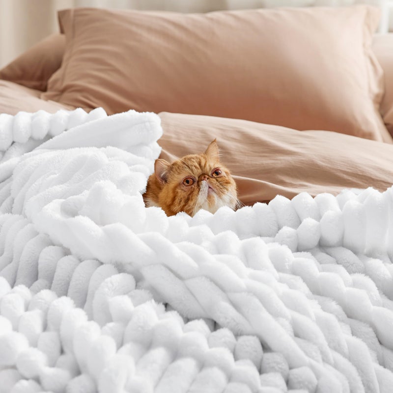 Bedsure GentleSoft King Throw Blanket for Couch - Cozy Soft Blankets for Women, Cute Small Fleece Throws for Girls, Bright White, 108x90 Inches - Image 4