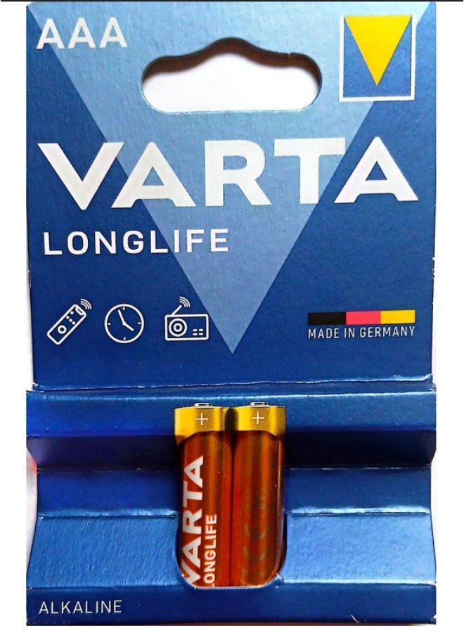 2 Pieces VARTA Longlife AAA Alkaline Battery High performance, Long-lasting Batteries for Everyday Devices - Ideal for Remote Controls, Toys, Flashlights,