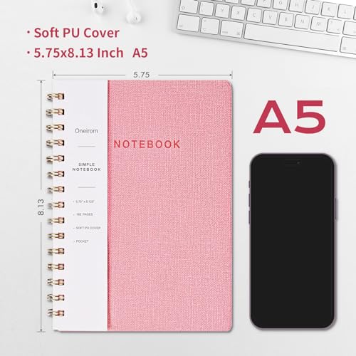 Oneirom Spiral Notebook, Pink Notebook-6.1x8.2 Inch College Ruled Journal with Inner Pockets and 160 Pages, PU Leather Cover Business Journal, Twin-Wire Binding Notebook Perfect for Office & Home - Image 2