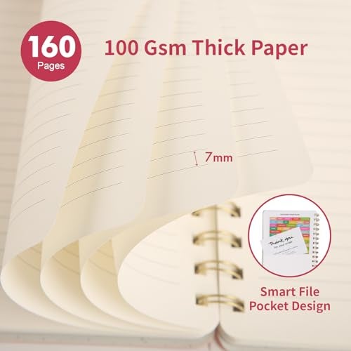 Oneirom Spiral Notebook, Pink Notebook-6.1x8.2 Inch College Ruled Journal with Inner Pockets and 160 Pages, PU Leather Cover Business Journal, Twin-Wire Binding Notebook Perfect for Office & Home - Image 3