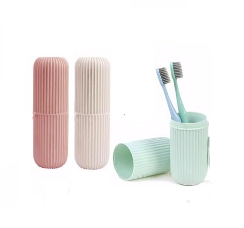 FYCAN Plastic Toothbrush Case, Creative Travel Mouthwash Cup Toothbrush Box, Storage Container Organizer for Camping Toothbrush Holder Case for Traveling, Home, School, Business, Bathroom-Multi-3pcs - Image 1
